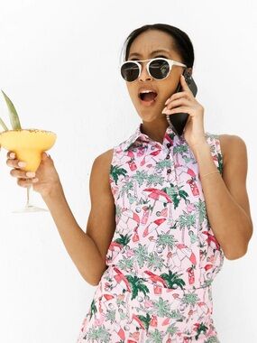 Kenny Flowers Pink Tropical Print Sleeveless Tank
